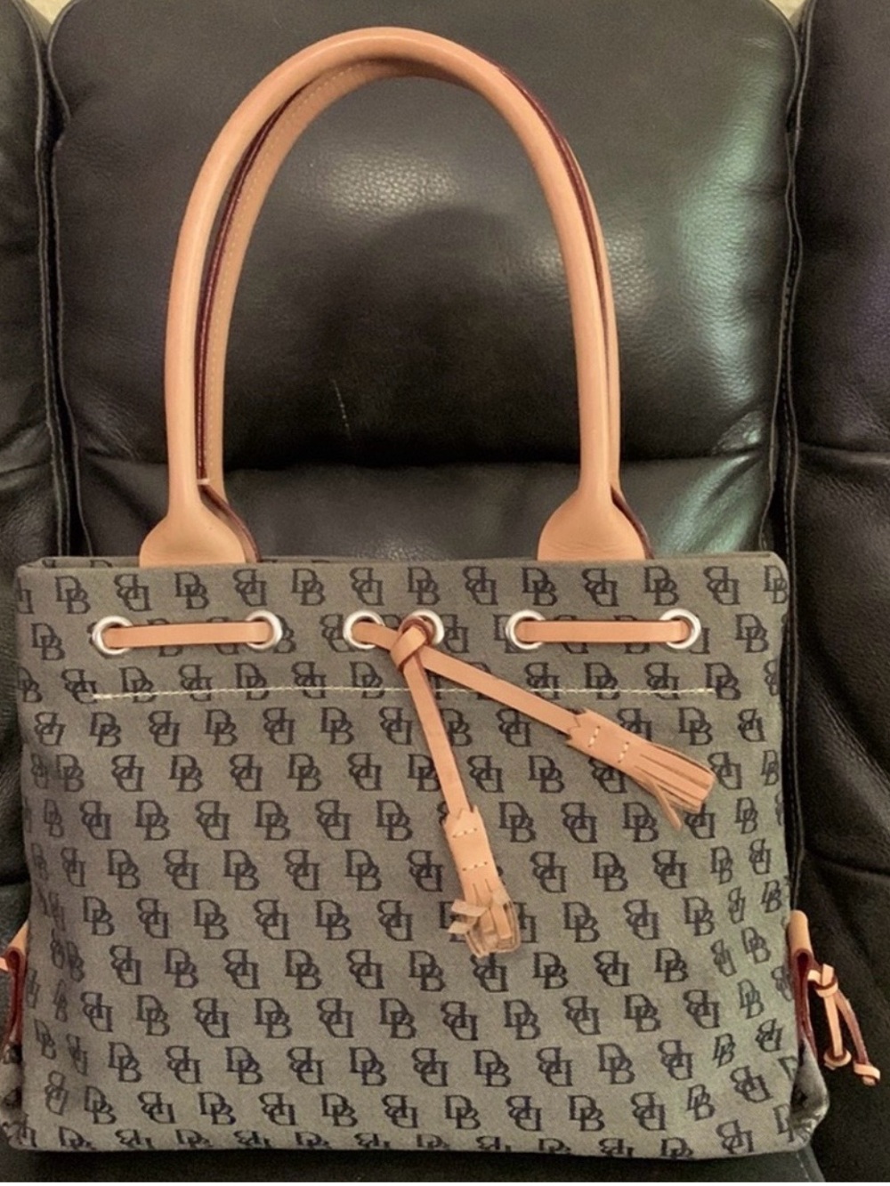 Authentic Dooney & Bourke Monogram Small Tassel Tote Bag